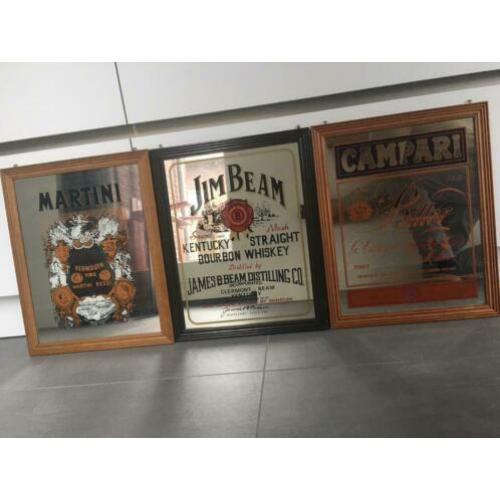 Drie reclame spiegels 41x51cm Martini Jim Beam Campari