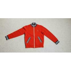 Lacoste herenvest oranje met blauw/witte boorden maat m
