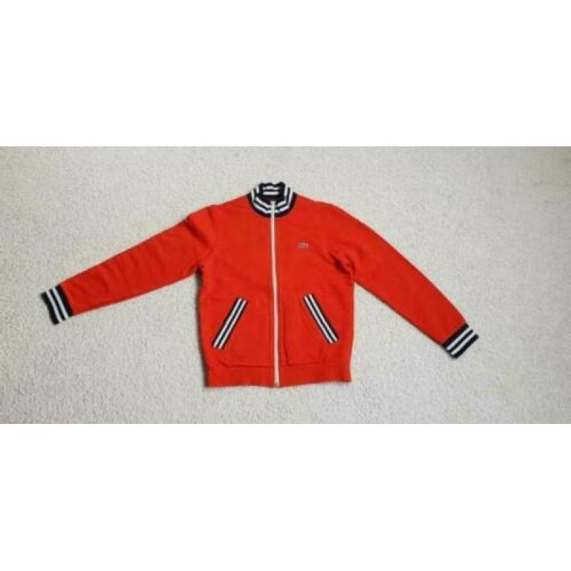 Lacoste herenvest oranje met blauw/witte boorden maat m