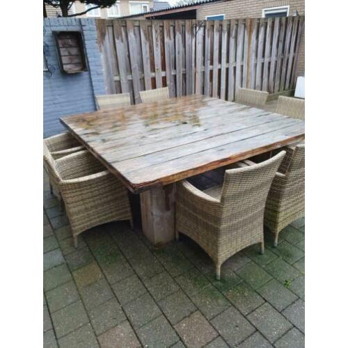 Zware steigerhouten tuintafel 2.00x2.00. ZONDER STOELEN