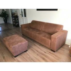 4-zits bank en 2-zits bank bruin met hocker Pronto Alcana