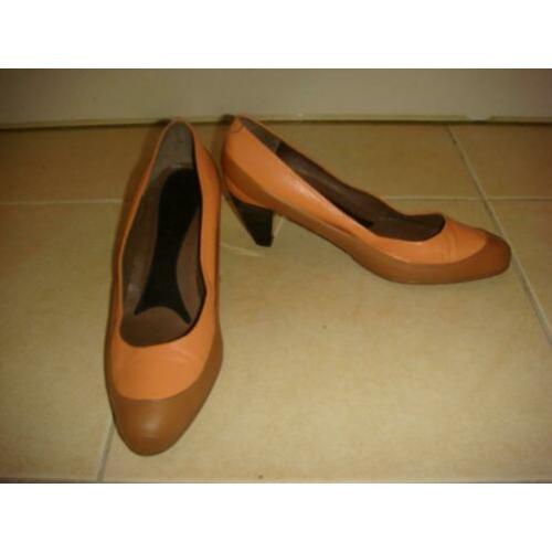 Marni pumps oranje leer beige rubber zwarte hak maat 36 ZGAN