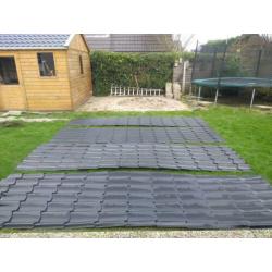 Te koop 4 metalen dakpanplaten 4,10x 1,18 m