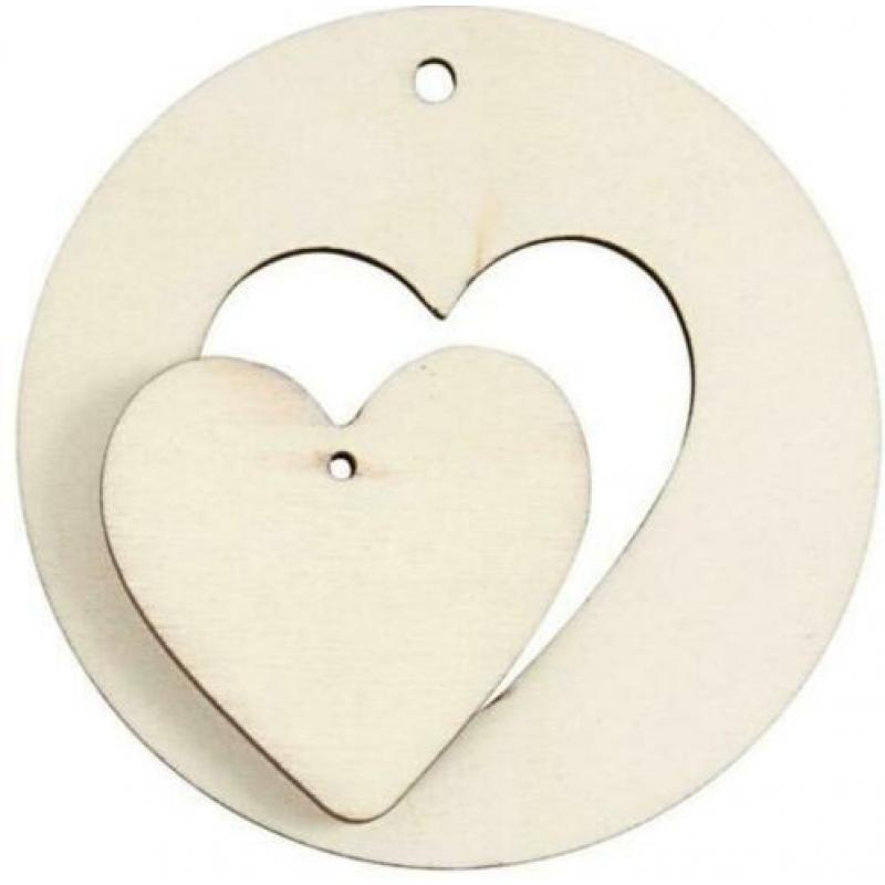 Hangende decoratie hart 2-in-1 licht hout (triplex) Ø 7 cm