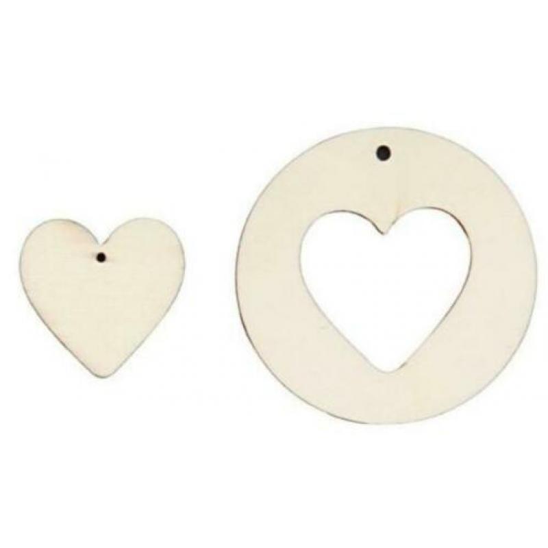 Hangende decoratie hart 2-in-1 licht hout (triplex) Ø 7 cm