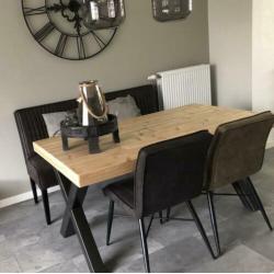 Complete houten eettafel met stoelen en eetbank(industriële)