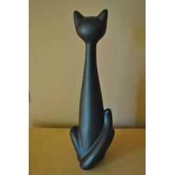 Beeld, kat, aardewerk, mat zwart, elegant, 52 cm hoog