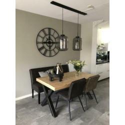 Complete houten eettafel met stoelen en eetbank(industriële)