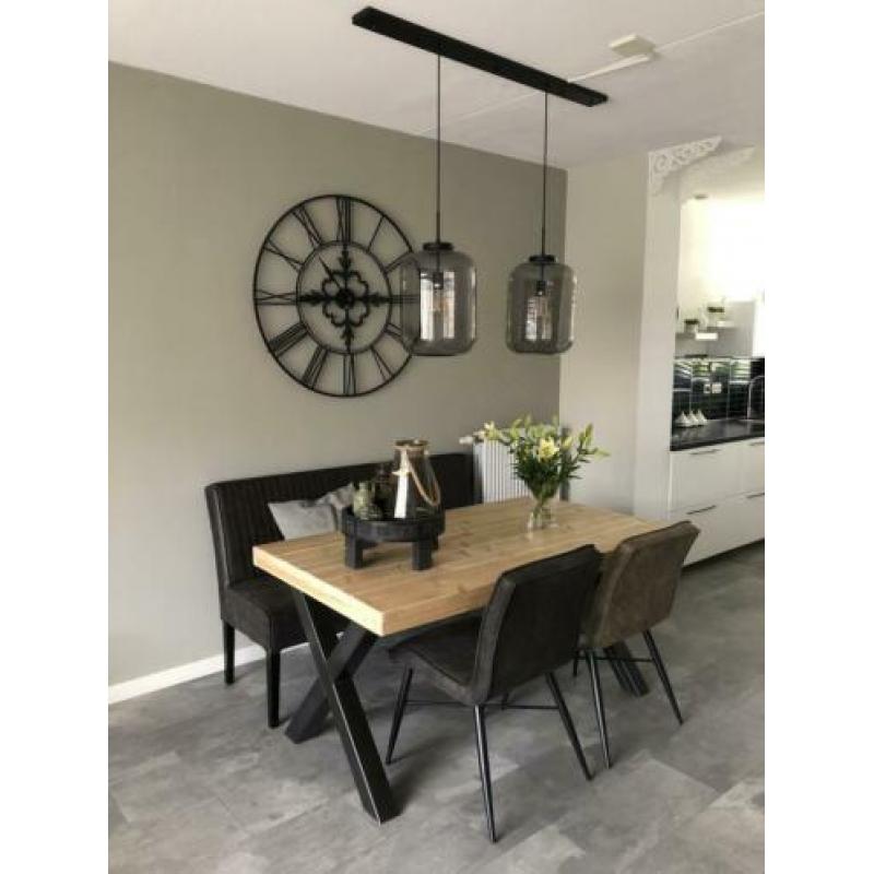Complete houten eettafel met stoelen en eetbank(industriële)