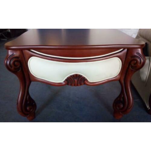 Prachtige leder met notenhout design salontafel, bijzettafel