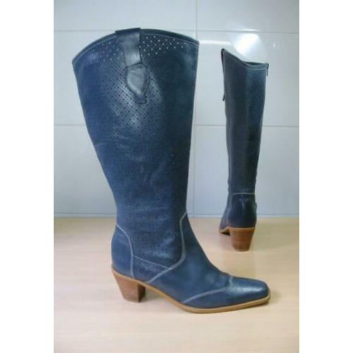 Bladelli leder blauwe laarzen met hakje mt 42 BREDE SCHACHT