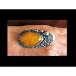 Bijzonder 5.3 cm Zilveren Broche/Honing Baltische Barnsteen!