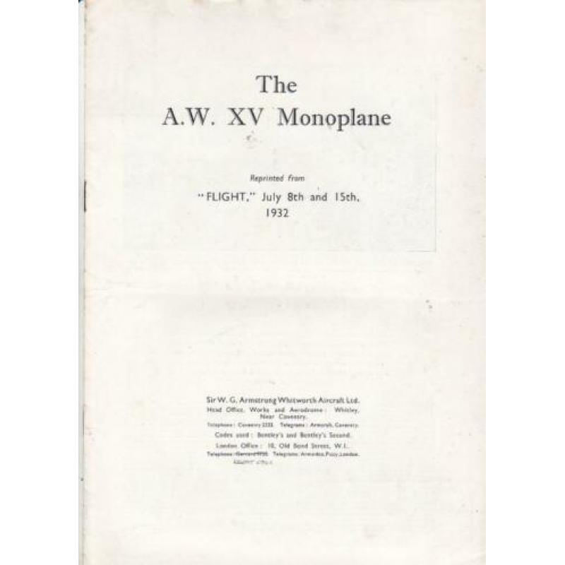 Armstrong Witworth 1932 vliegtuig brochure