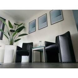 2 leren zwarte woonkamer stoelen | lounge