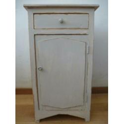 Landelijk brocante gesleten oud licht grijsblauw nachtkastje