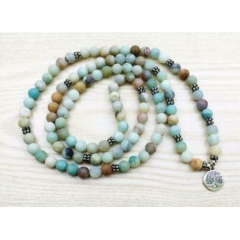 Amazoniet mala ketting met Levensboom bedel