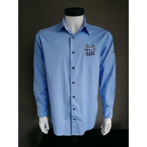 Mainstream overhemd. Blauw met applicaties. Maat M.