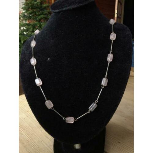 Ketting met roze quartz zilver 835