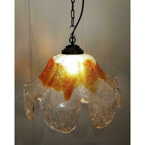 Hanglamp, Italiaans Murano glas, wit/ geel, vintage jaren 60