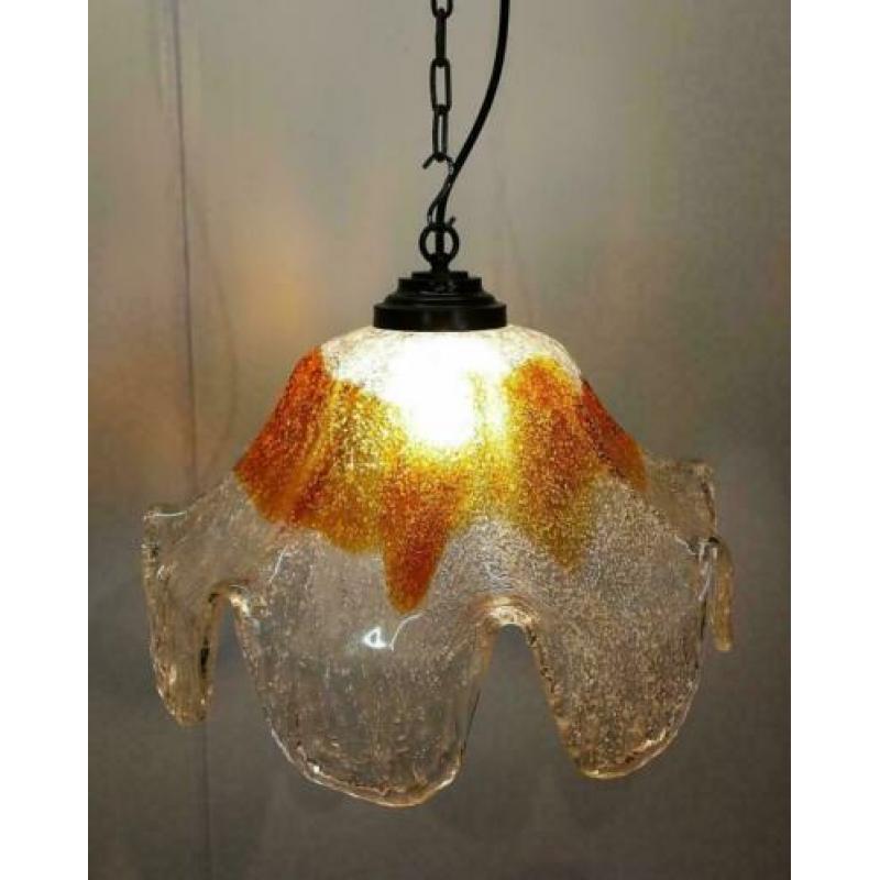Hanglamp, Italiaans Murano glas, wit/ geel, vintage jaren 60