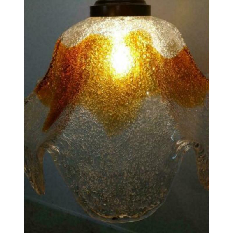 Hanglamp, Italiaans Murano glas, wit/ geel, vintage jaren 60