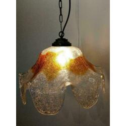 Hanglamp, Italiaans Murano glas, wit/ geel, vintage jaren 60