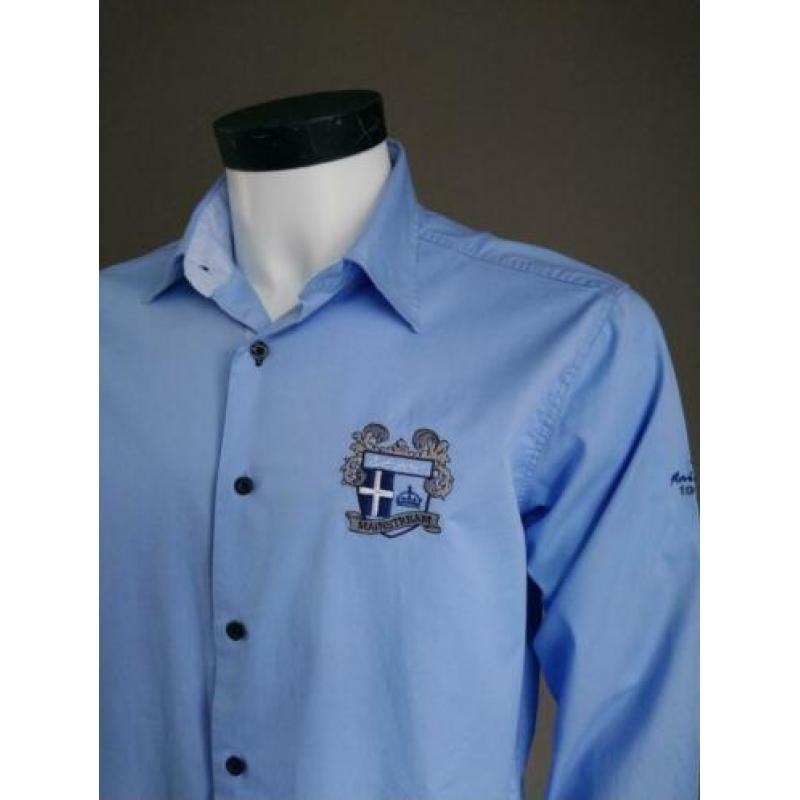 Mainstream overhemd. Blauw met applicaties. Maat M.