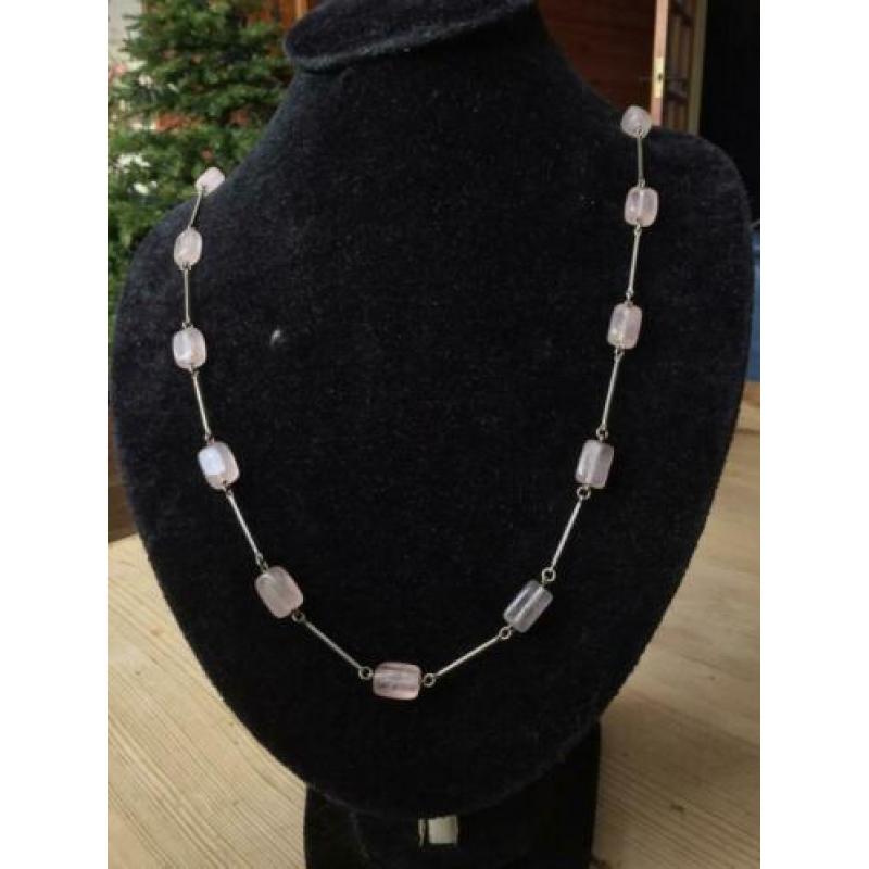 Ketting met roze quartz zilver 835
