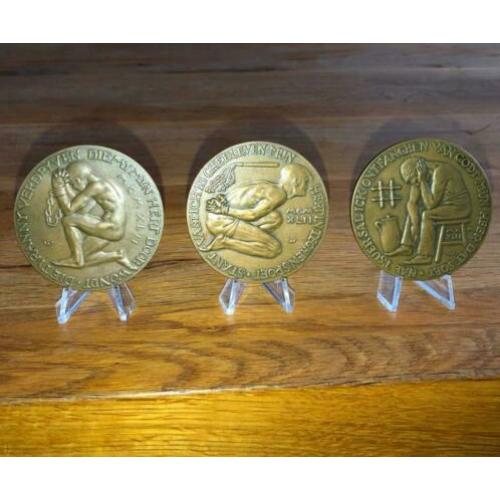 3 bronzen verzets penningen