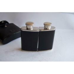 Luxe platvinkjes-set in leren etui. Izgs.