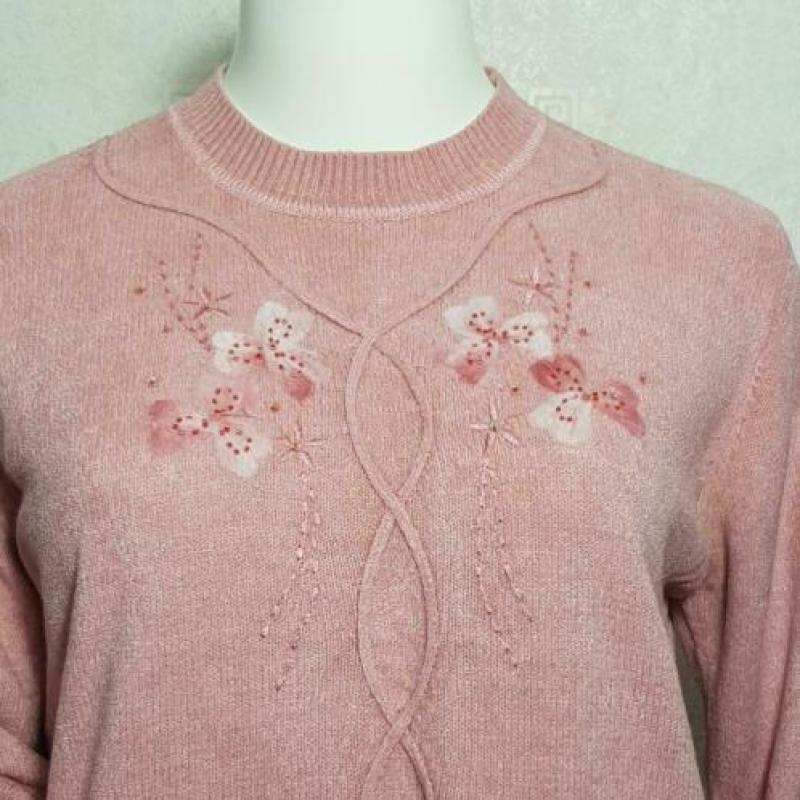 Vintage roze trui met borduursel maat XXL