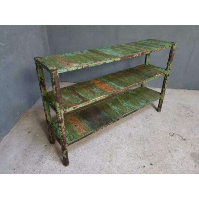 Industriële sidetable, stellingkast groen