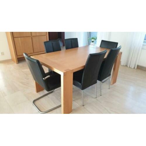 6 zwart leren eetkamerstoelen