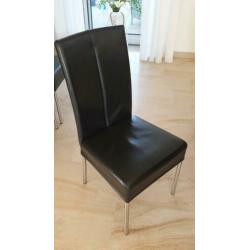 6 zwart leren eetkamerstoelen