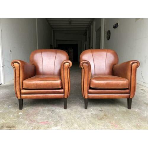 Schapenleren Art-Deco clubfauteuils zwarte bies I.Z.G.S.