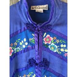 Zijde kimono jas geborduurd 'Le canari'