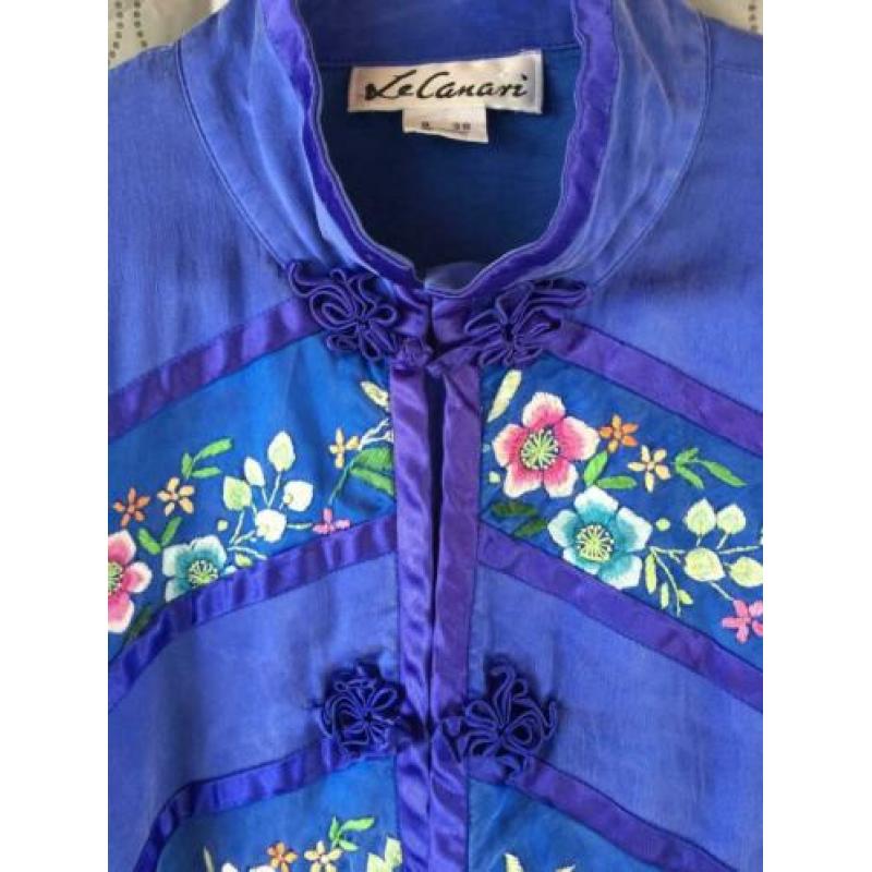 Zijde kimono jas geborduurd 'Le canari'