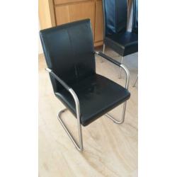 6 zwart leren eetkamerstoelen