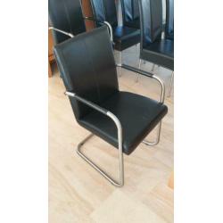 6 zwart leren eetkamerstoelen