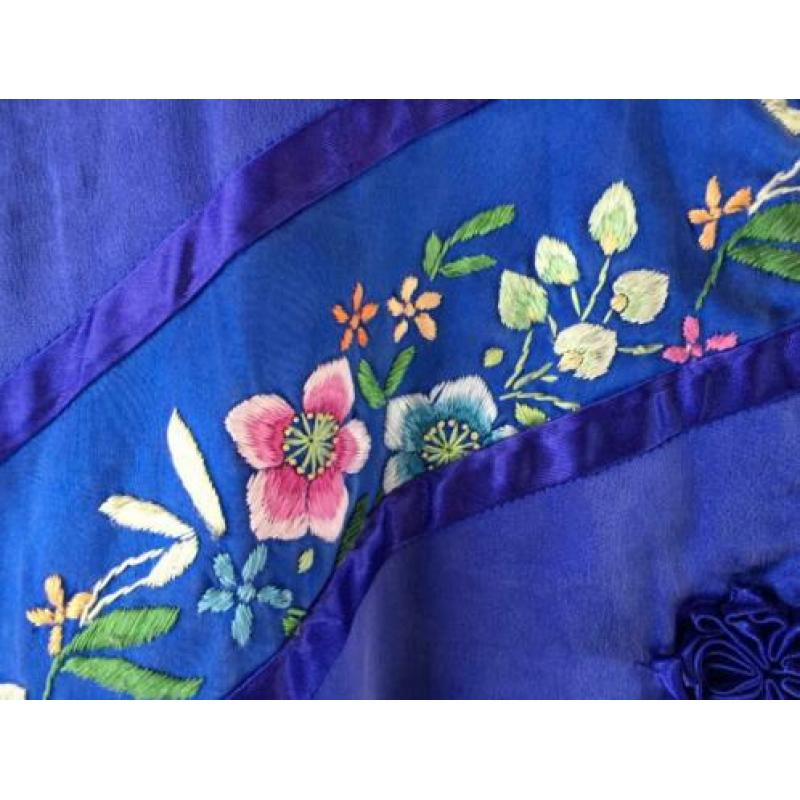 Zijde kimono jas geborduurd 'Le canari'