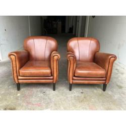 Schapenleren Art-Deco clubfauteuils zwarte bies I.Z.G.S.