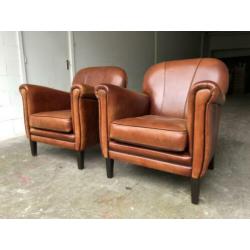 Schapenleren Art-Deco clubfauteuils zwarte bies I.Z.G.S.