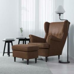 Ikea strandmon fauteuil & poef leer