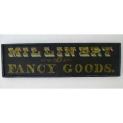 Antiek reclame bord/houten paneel/hoeden- modewinkel