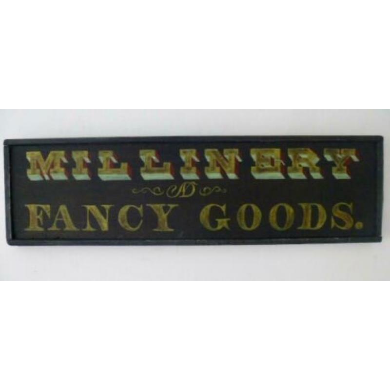 Antiek reclame bord/houten paneel/hoeden- modewinkel