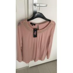 Enjoy top zachtroze met parel hals nieuw medium