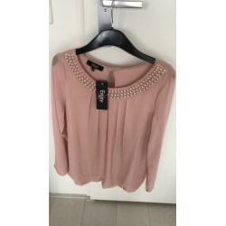 Enjoy top zachtroze met parel hals nieuw medium