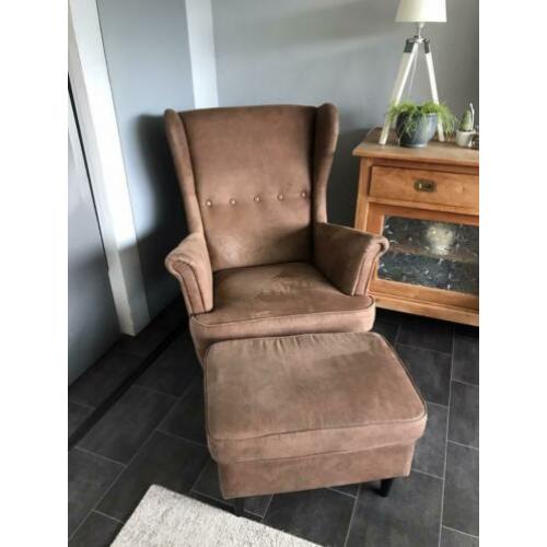 Ikea strandmon fauteuil & poef leer