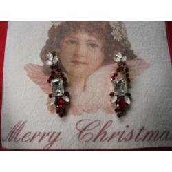 Vintage Oude Czech oorclips rood wit, handgemaakt.