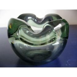 Mooie asbak Copier Leerdam, groenblauw fume
